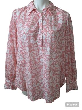 Lane Bryant Pink and White Floral Button-Front Shirt